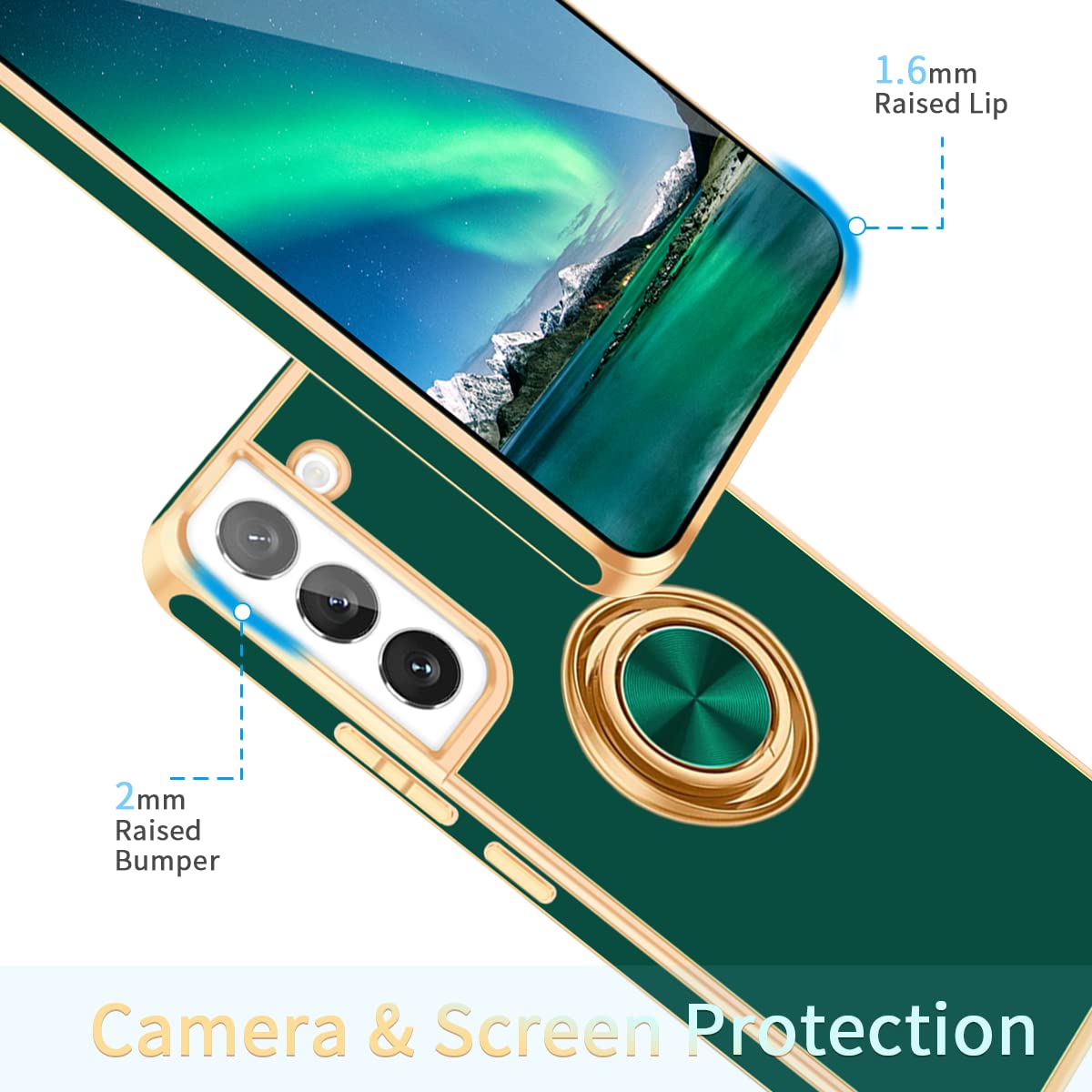 Fingic For Samsung Galaxy S22 Case, Samsung S22 Phone Case With Ring Stand, 360