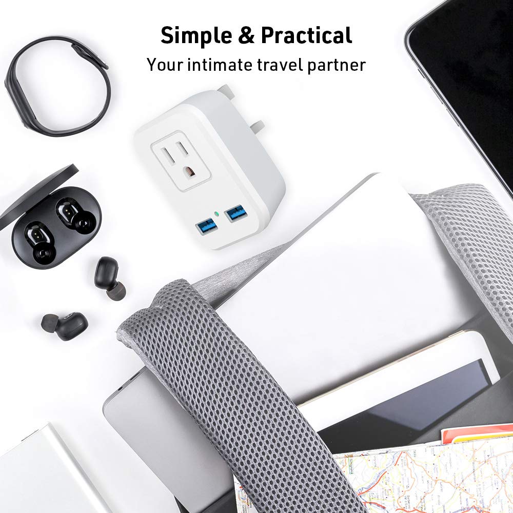 Type G Uk Power Plug Adapter, Travel Adapter For Us To British England, London, Ireland, Scotland, Ac Outlets With 2 Usb Chargin