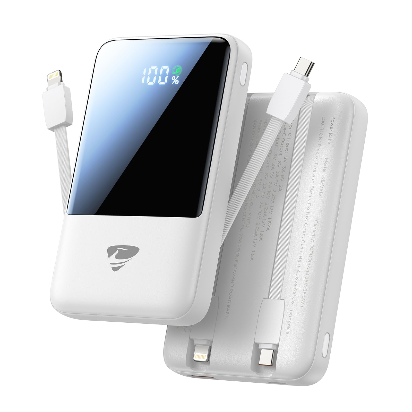 Aioneus Portable Charger, 10000mAh Power Bank 22.5W Fast Charging Portable Charger with Built in Cable Battery Pack USB C Travel