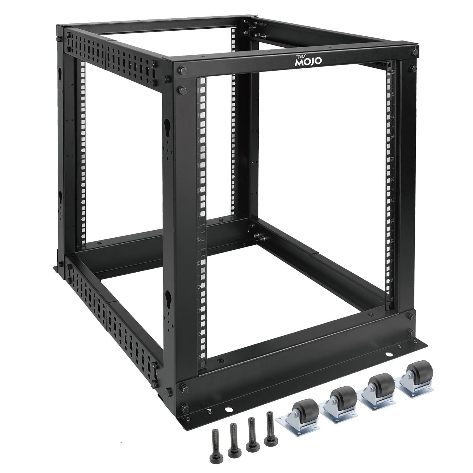 Tecmojo 12U Open Frame Server Rack,4-Post Adjustable Depth Rolling Network Rack for Computer/Data/AV/IT/Servers,Mobile Type