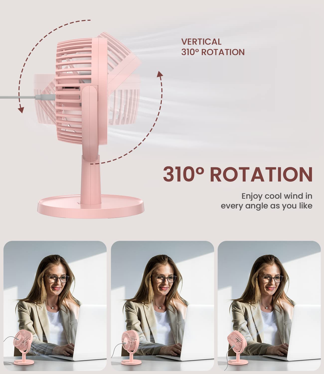 Small Personal Usb Powered Fan With 4 Speeds, Portable Desk Fans With 310 Rotation, Mini Powerful Table Fans, Ultra Quiet Air Co