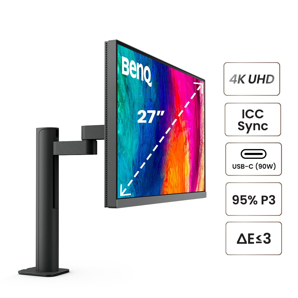 Benq Pd2706Ua Ergo Arm Mac-Ready 27 4K Uhd | 95% P3, 99% Rec.709 & Srgb | Ips | Built-In Ergo Arm | Iccsync | Uniformity | Delta