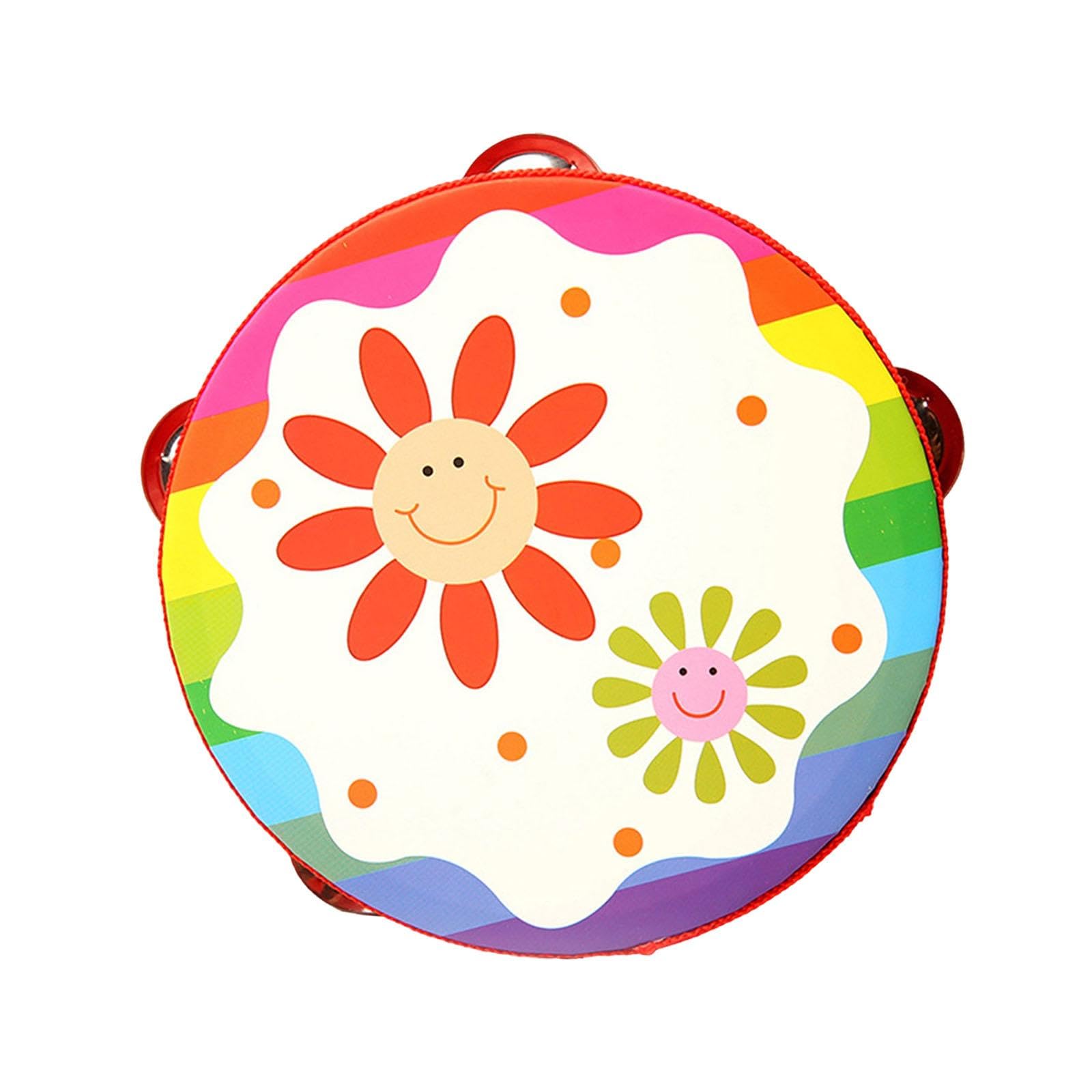 ECOMISTIQ Wood Handheld Tambourines Musical Rhythm Hand Drum for Games Children Adults Sun Flowers | Percussion