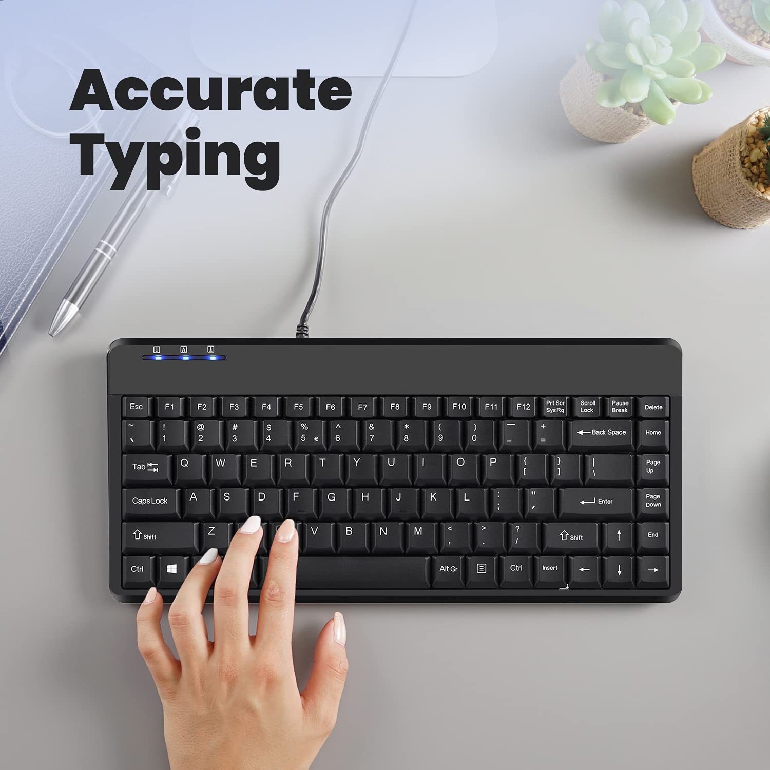 Perixx Periboard 409U Wired Usb Mini Keyboard, Black, Us English Layout