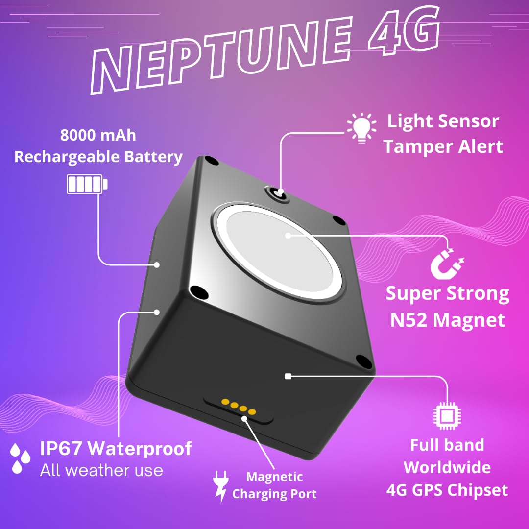 Planetgps (Neptune 4G)   Starting $5.40/Month Magnetic Waterproof Gps Tracker For Vehicles Cars W/Worldwide Coverage (3 6 Weeks