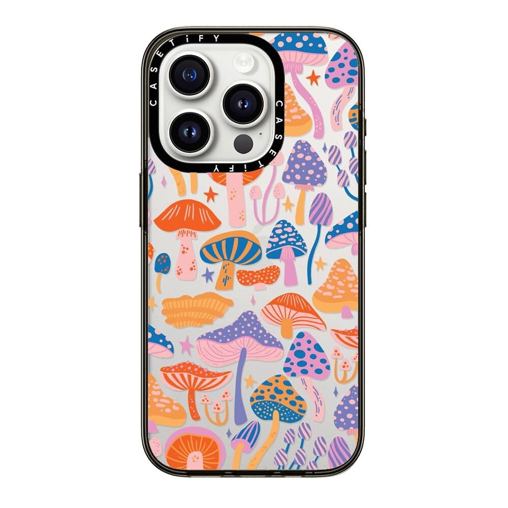 Casetify Compact Iphone 15 Pro Case [2X Military Grade Drop Tested / 4Ft Drop Protection]   Magic Mushrooms   Clear Black