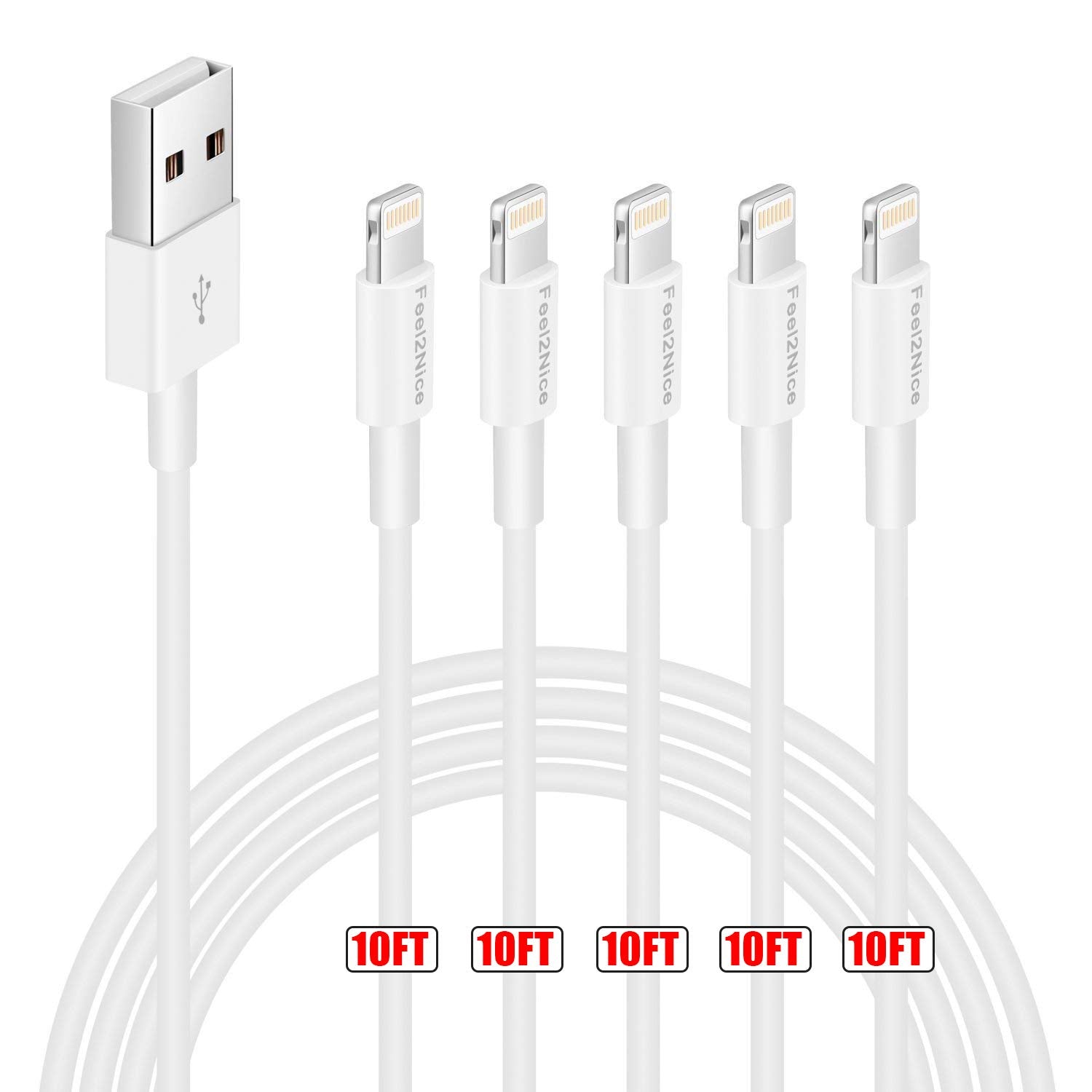 [ Mfi Certified ] 5Pack 10Ft Iphone Charger Cable, Long Lightning Cable 10 Foot, High Fast 10 Feet Iphone Charging Cable Cord Connector For Iphone 12 Mini 12 Pro Max 11 Pro Max Xs Xr X 6 Airpods
