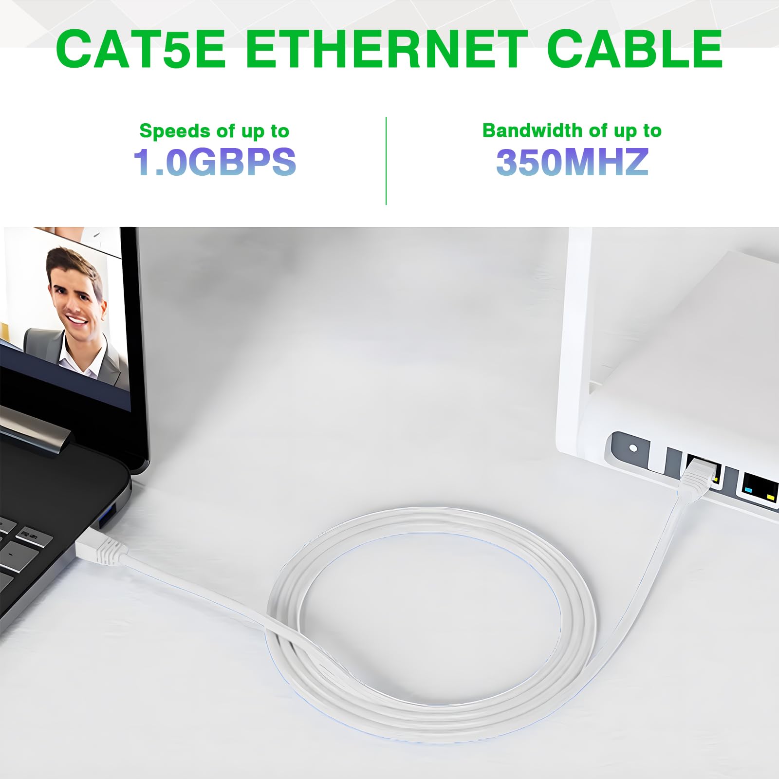 Ultrapoe Cat5E Outdoor Ethernet Cable 100Ft Cat 5E Network Cable, Rj45 Cat5 Ethernet Cable Cord White, 350Mhz / Gigabit Network Utp Lan Cable