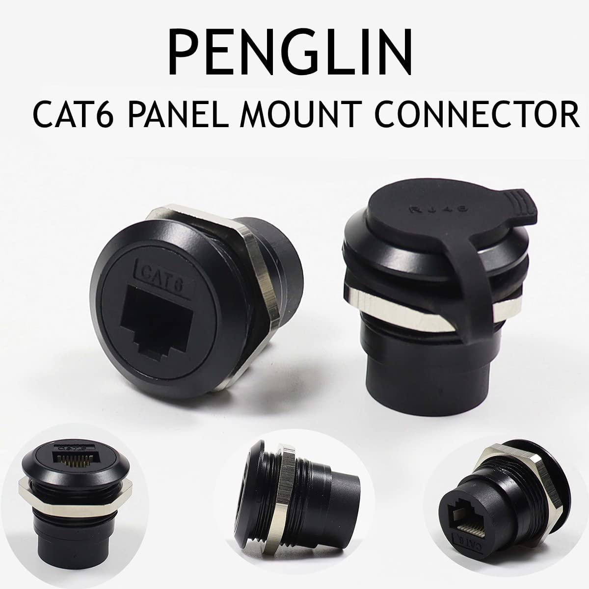 Penglin 5Pcs Rj45 Panel Mount Connector,Double Head Cat6/5E /5 Ethernet Lan Cable Connector Adapter Female To Female With Waterp