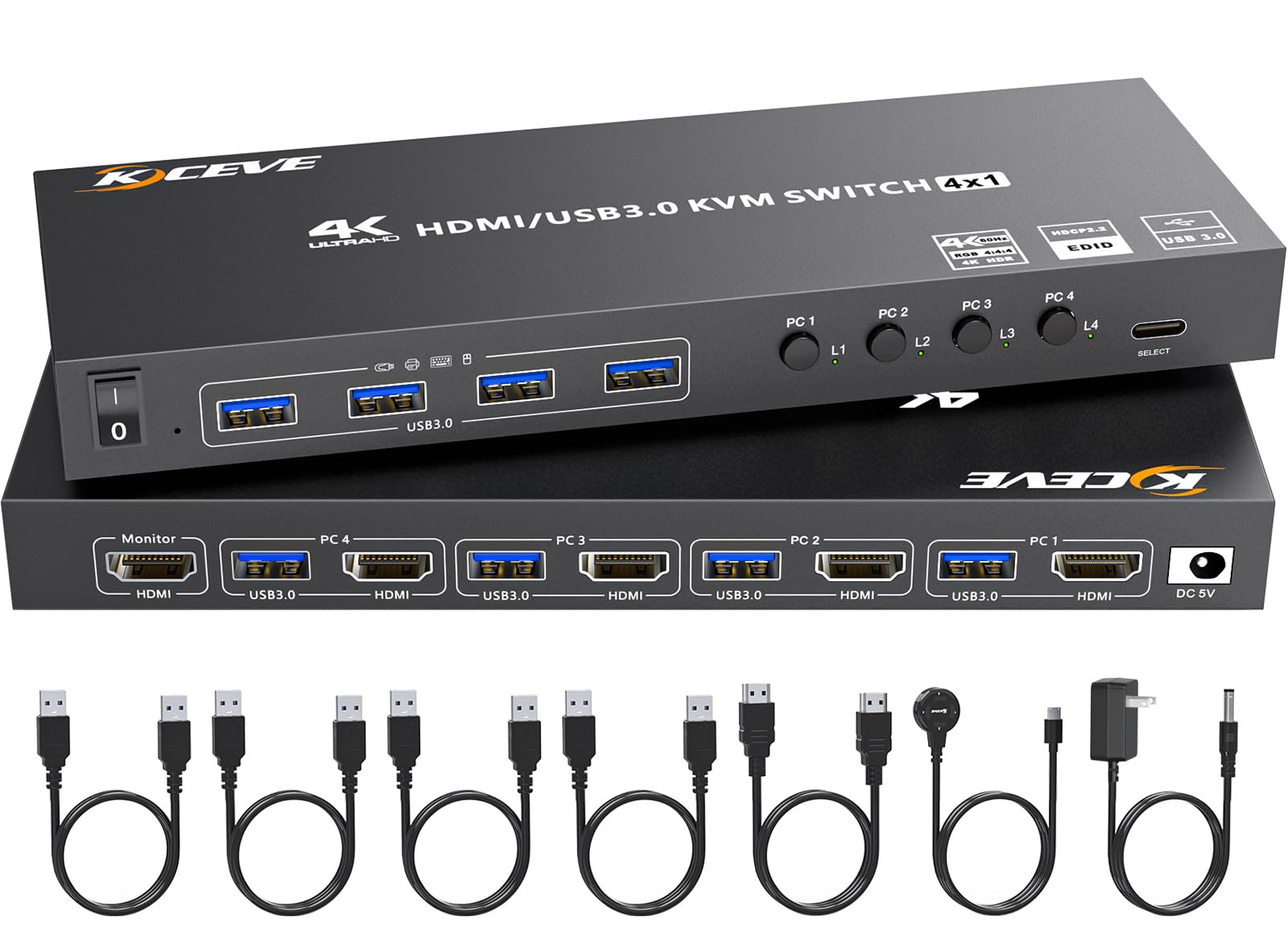 Hdmi Kvm Switch 4 Computers 4K@60Hz 2K@120Hz, Simulation Edid, Camgeet 4 Port Usb3.0 Kvm Switches For 4 Pc Share 1 Monitor And K