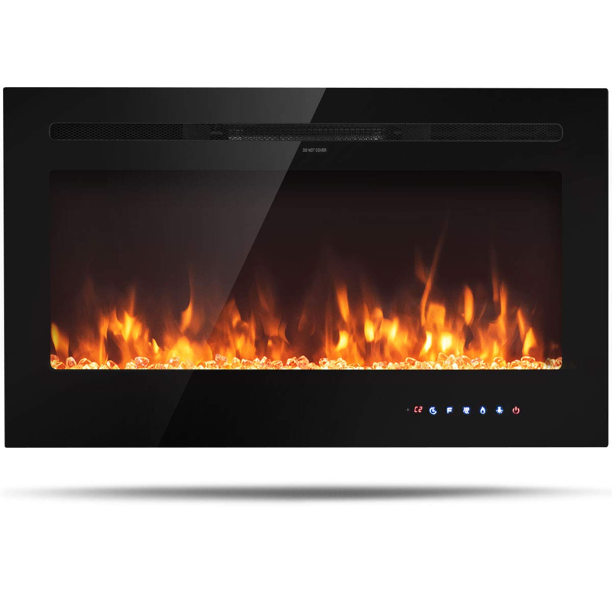 Tangkula 36 Inches Electric Fireplace Insert With Thermostat, In Wall Recessed And Wall Mounted 1500 W Faux Fireplace, Touch Scr
