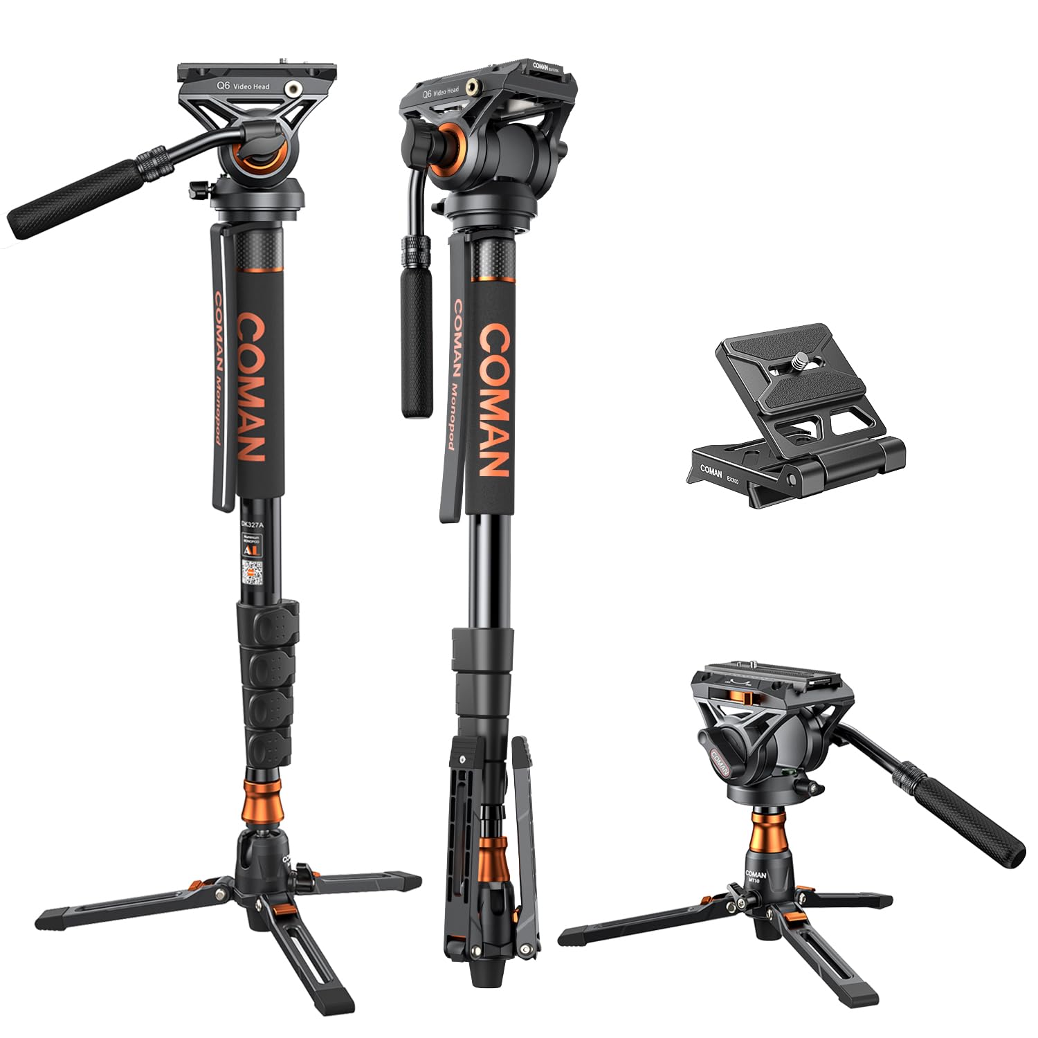 Famall Monopod With Feet, Coman Professional Video Camera Monopod Q6 With Tripod Stand 70.6 Inch Max Load 22 Lbs For Cameras, Ca
