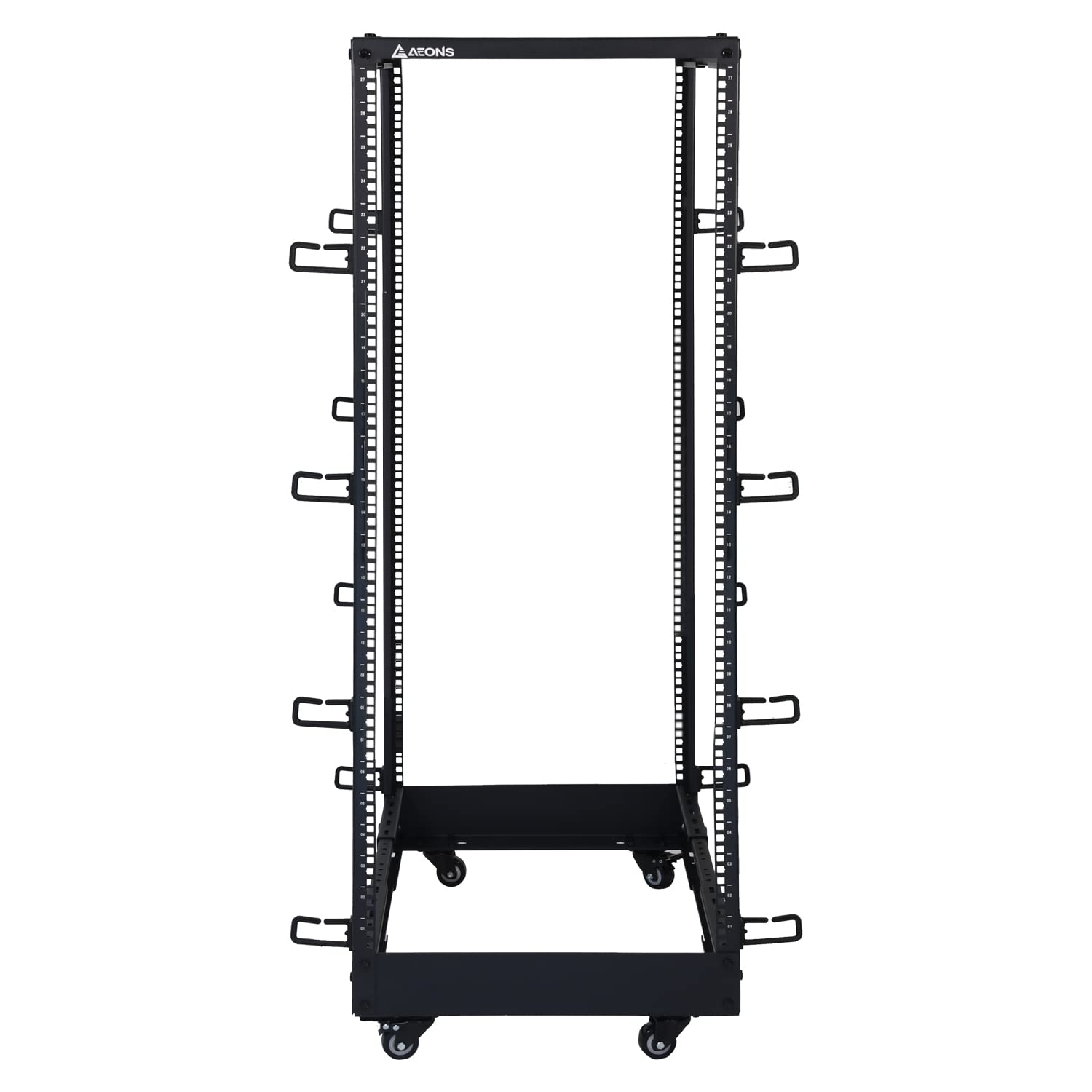 Aeons 27U 4 Post It Open Frame Server Rack 19 Inch Depth Adjustable (22' To 40') Network Equipment Av Gear W/Casters And Cable Management