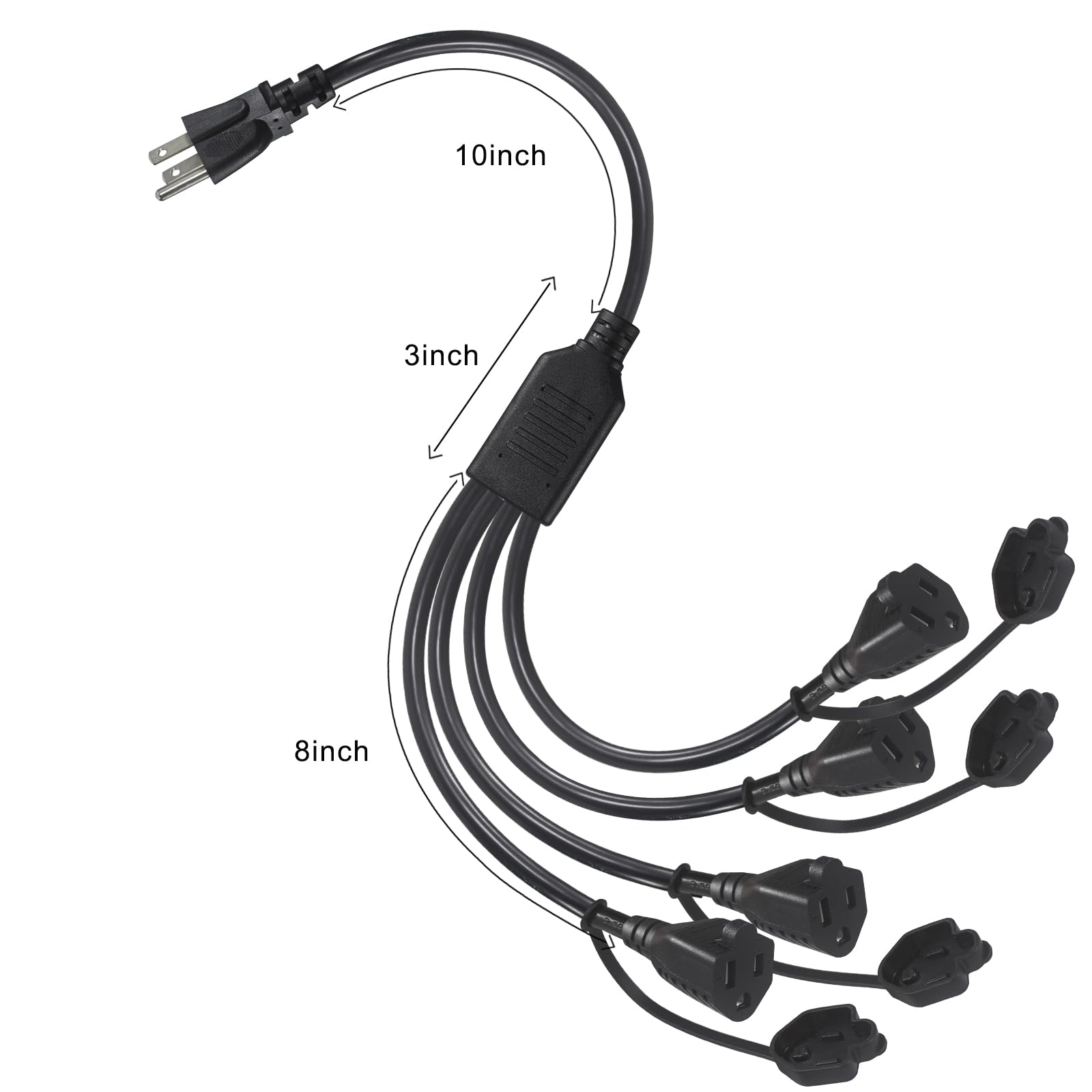 [2Pack] 1.5Ft 4 Way Power Extension Cord Splitter   1 To 4 Outlet Splitter Short Power Cable, Black Svt 16 Awg Indoor 3 Prong Ex