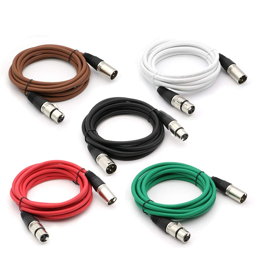 Dremake Professional Audio Mic Cable Cords   Xlr 3 Pin Male To Xlr 3 Pin Female Colored Cables   10' Balanced Snake Cord   5 Pac