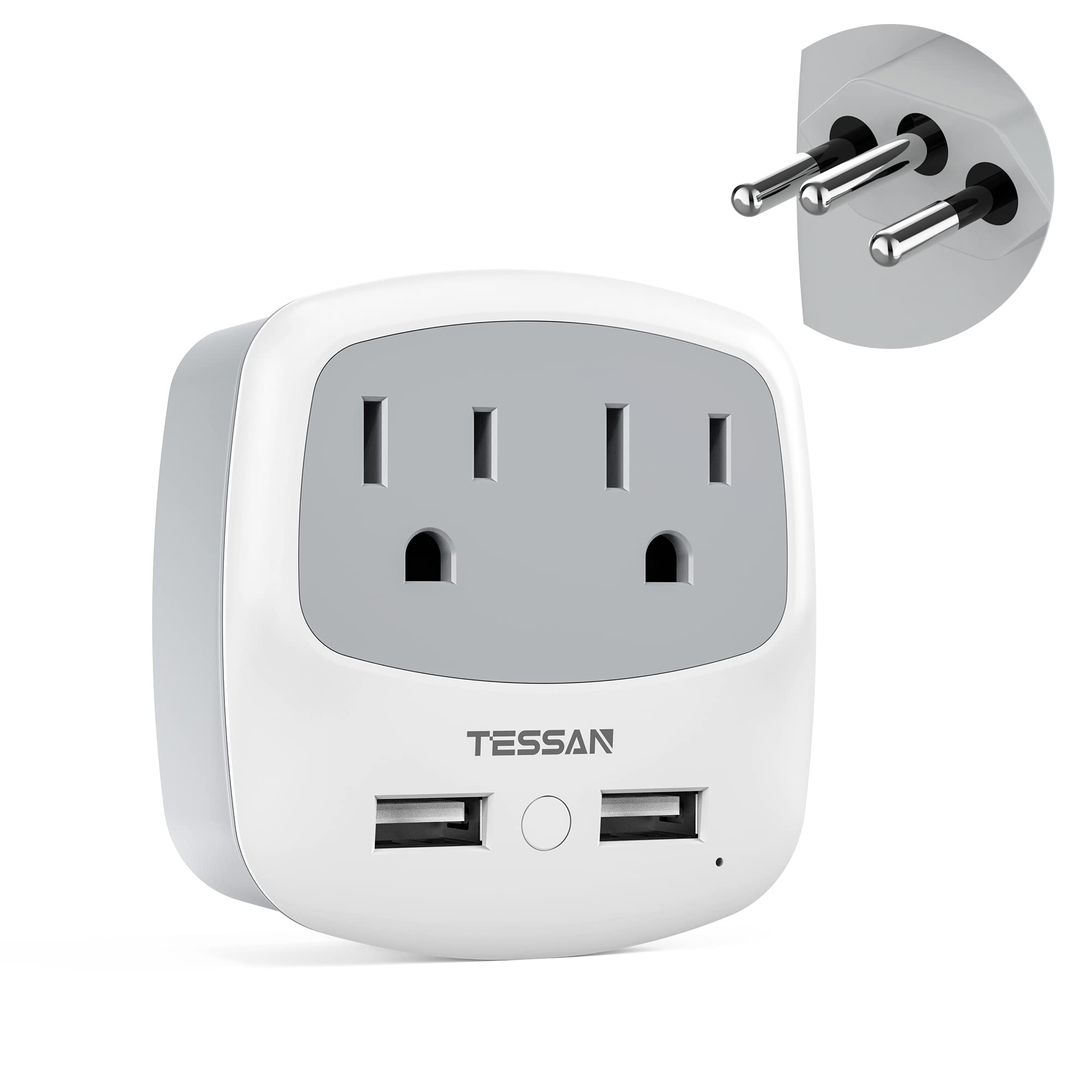 Tessan Brazil Power Adapter, Us To Brazil Plug Adaptor With 2 American Outlets And 2 Usb Charging Ports, Type N Travel Converter