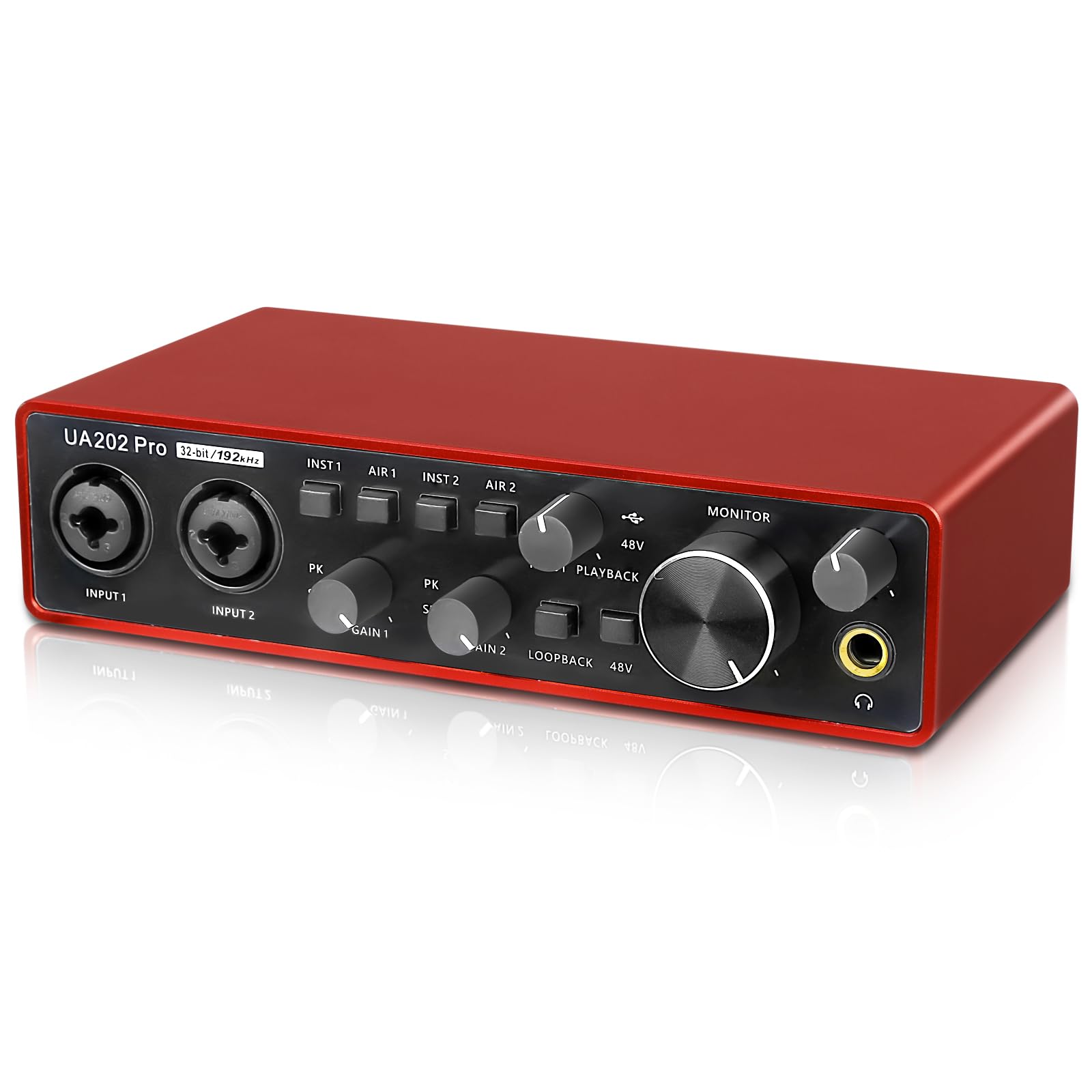 Jindaaudio USB Audio Interface for Computer Recording Music(Red), 2 Channel Guitar Audio Interface, 32Bit/192kHz Podcasting Stre