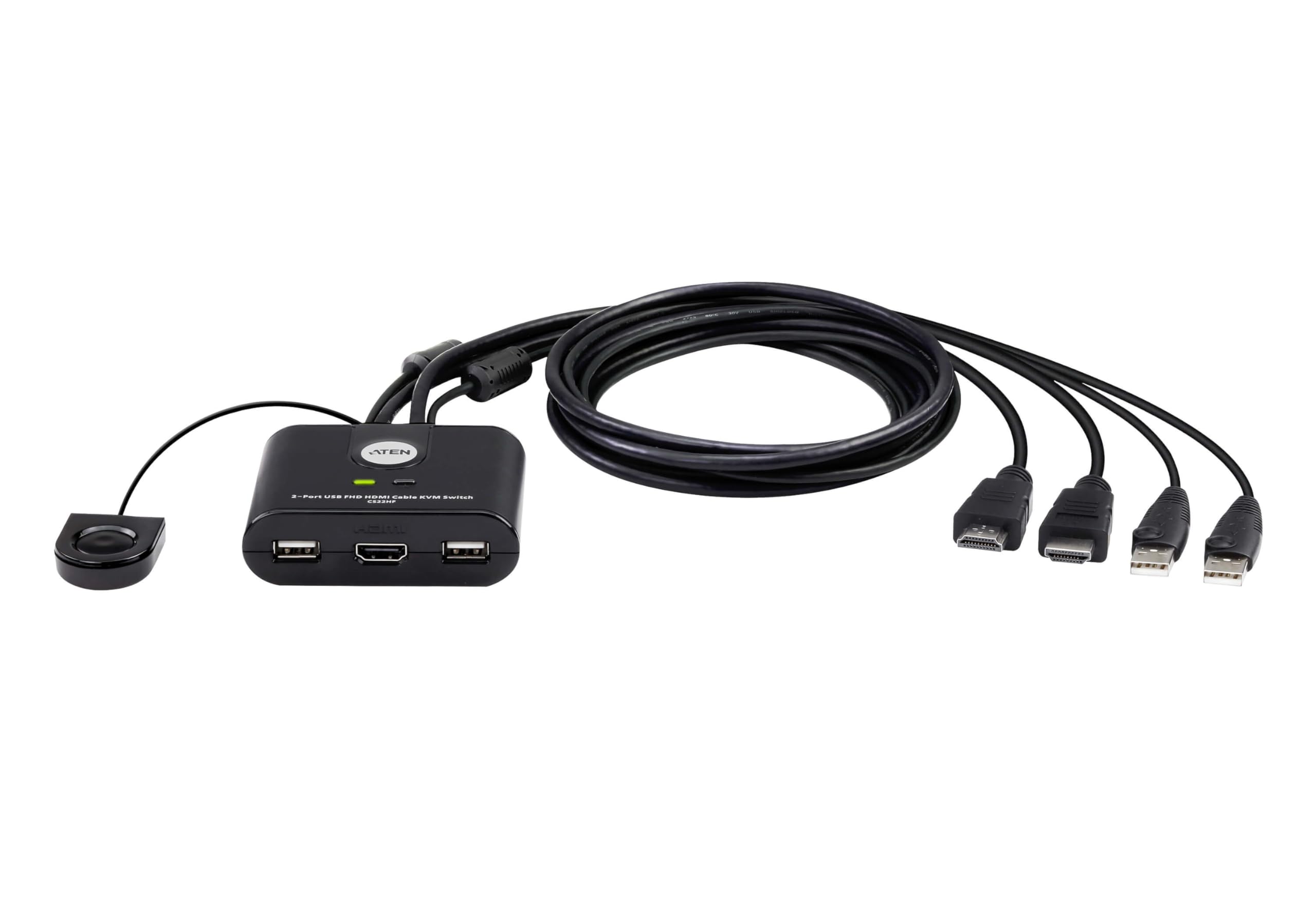 ATEN CS22HF 2-Port USB FHD HDMI KVM Switch Full HD 1080p, 2 Computers 1 Monitor, USB Peripherals, Easy Hook Design, Push-Button