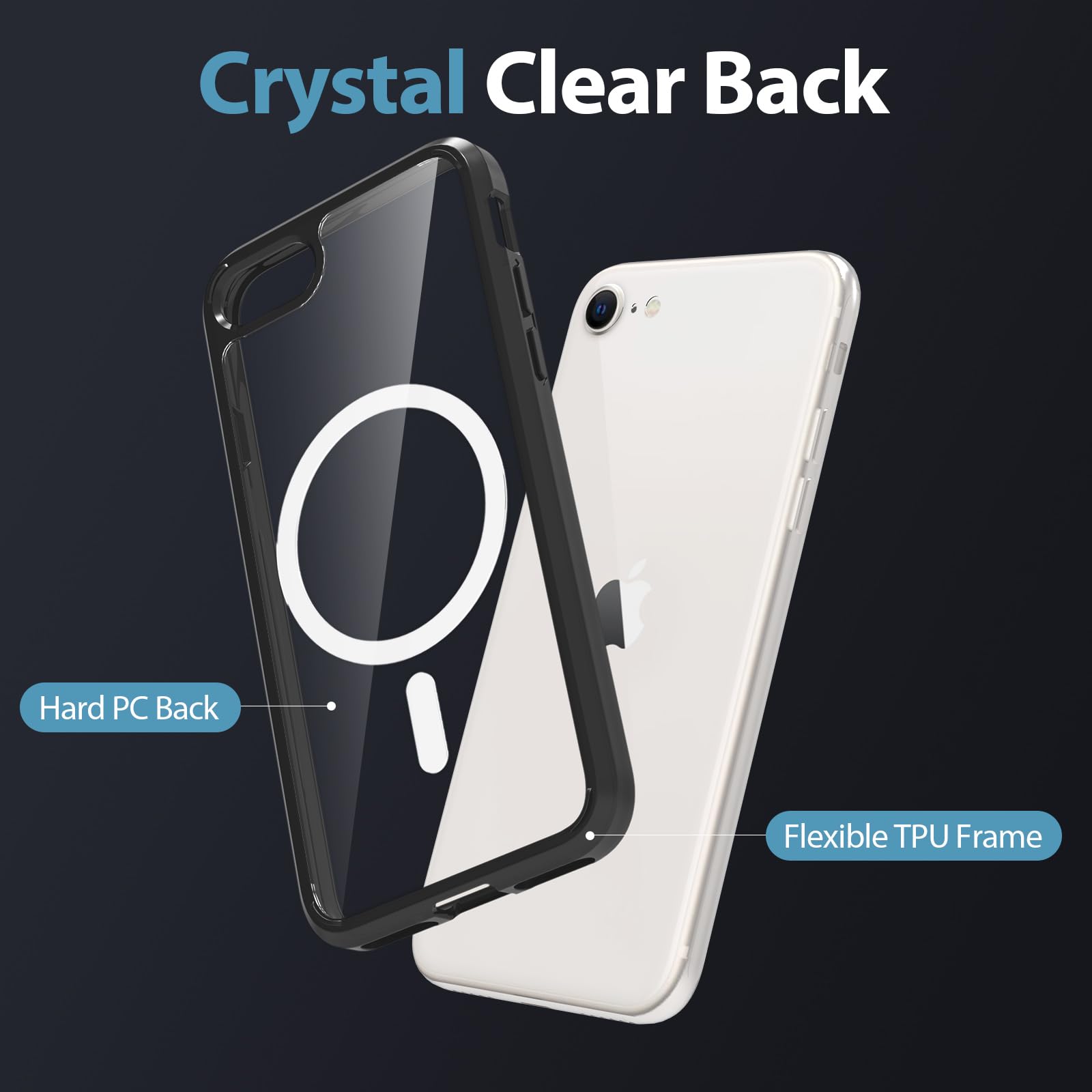 Magnetic For Iphone Se Case 2022/2020,Iphone 8/7 Case,Shockproof Anti Scratch Clear Thin Slim Phone Case.Black & White Magnetic