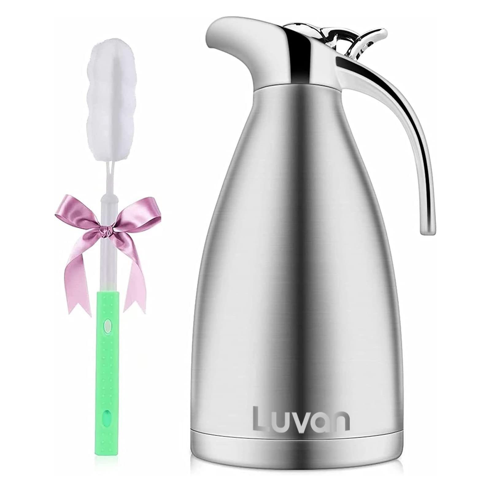 Luvan 2.0L 68Oz Food Grade 304 Stainless Steel Thermal Carafe/Double Walled Vacuum Insulated Coffee Pot With Press Button Top,12
