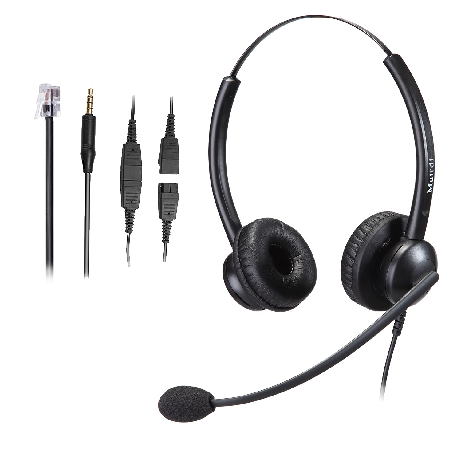 MAIRDI Call Center Headset with Microphone Noise Canceling, Office Phone Headset with RJ9 Jack & 3.5mm Connector for Landline De