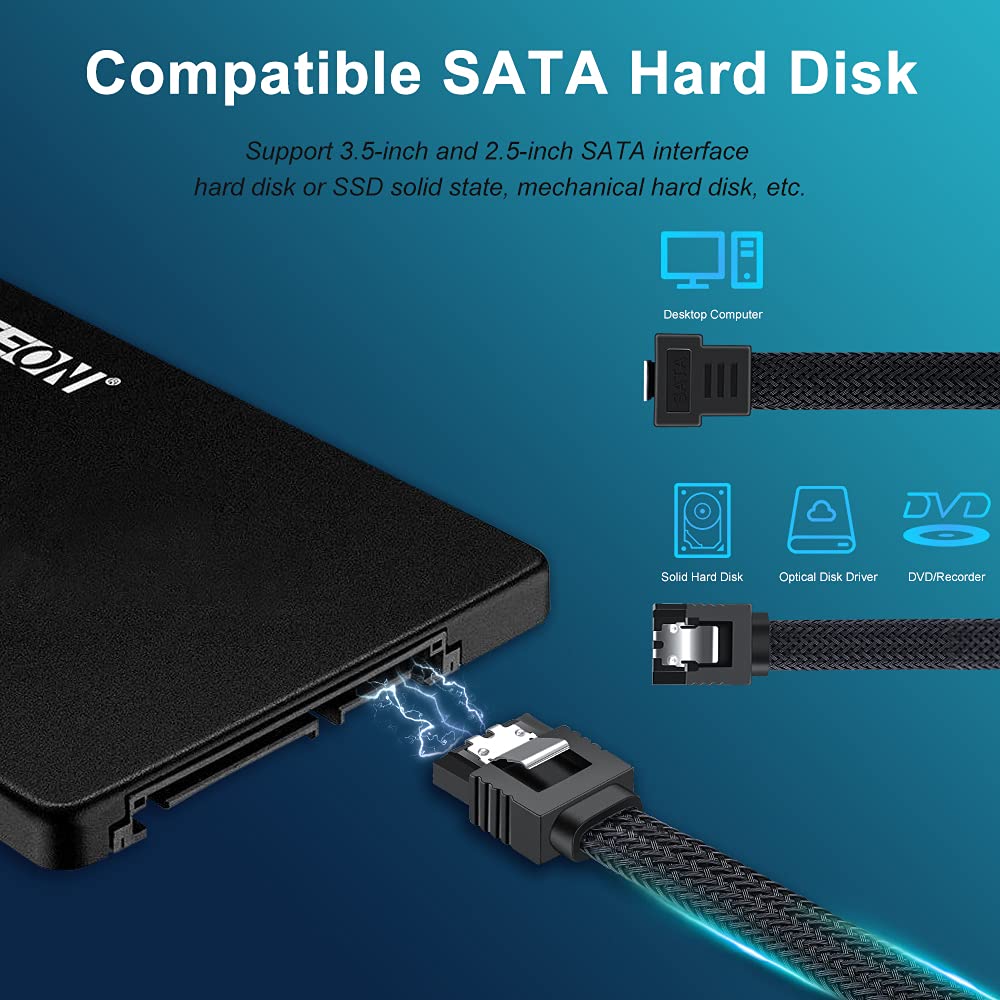 Electop Sata Iii Cable, 6Gbps 90 Degree Right Angle Hdd Sdd Data Cable, Sata 3.0 Nylon Braided Cable With Locking Latch For Sata