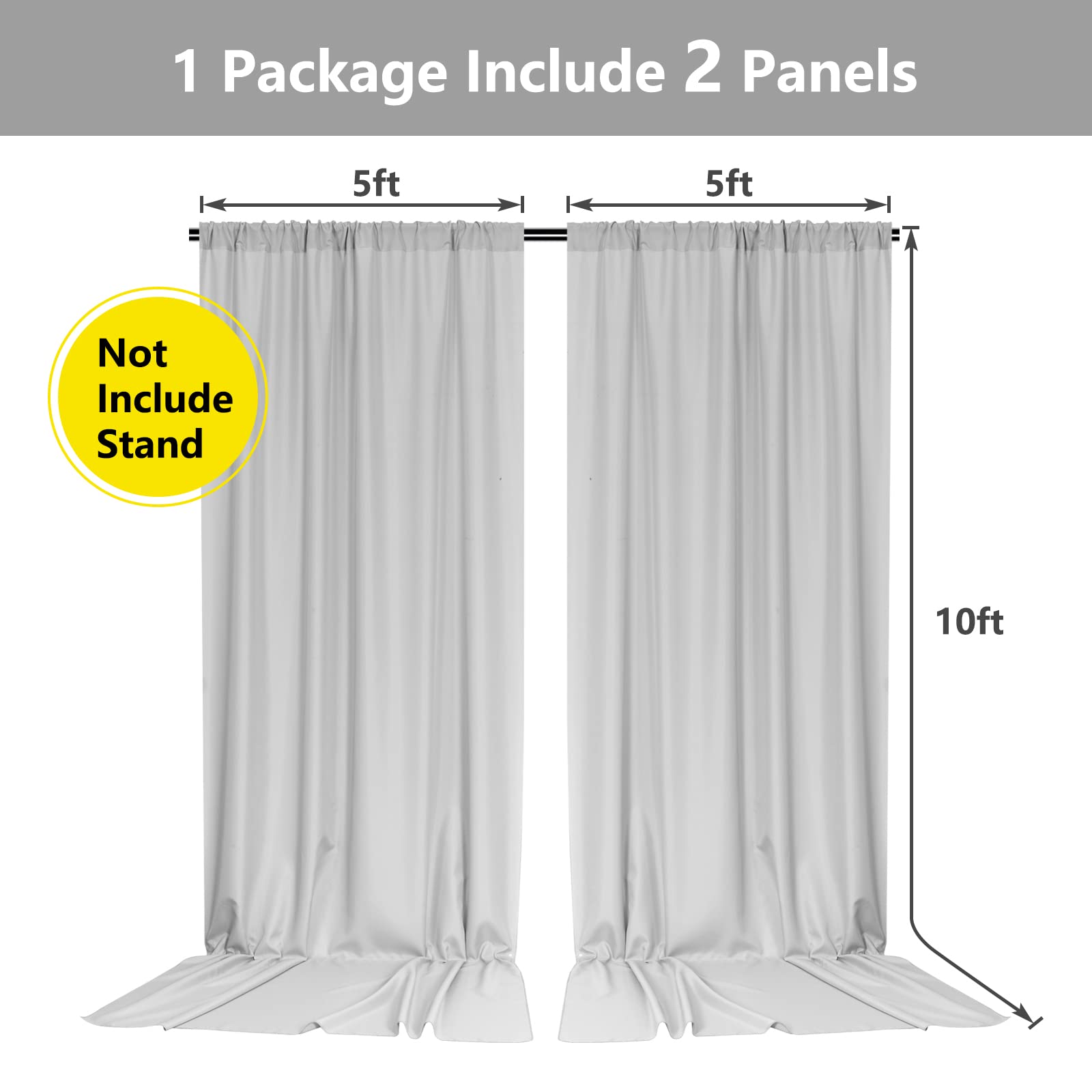 Mysky Home 10Ft X 10Ft Curtains Light Grey Backdrop Curtains For Parties Wedding Curtains Stage Curtains Rod Pocket Privacy Slid