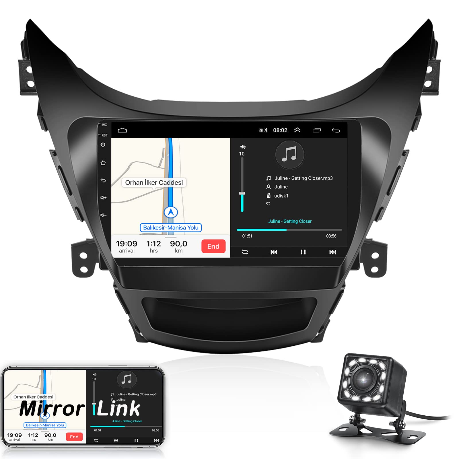 Camecho 1+32G Android 13 Radio For 2011 2012 2013 Hyundai Elantra,9' Touch Screen Car Stereo With Bluetooth Gps Dsp Usb Swc Android & Ios Mirror Link Multimedia Head Unit + Backup Camera