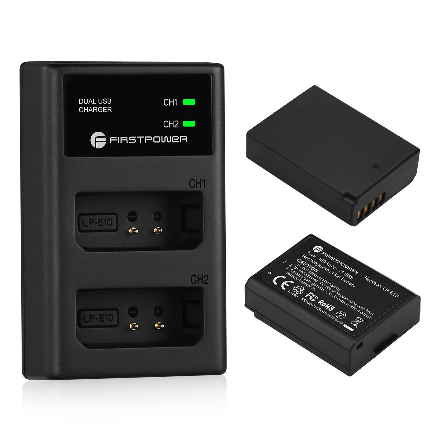 Firstpower Lp E10 Battery (2 Pack) And Dual Usb Charger Compatible With Canon Eos Rebel T3 T5 T6 T7 T100 Kiss X50 X70 X80 X90 11