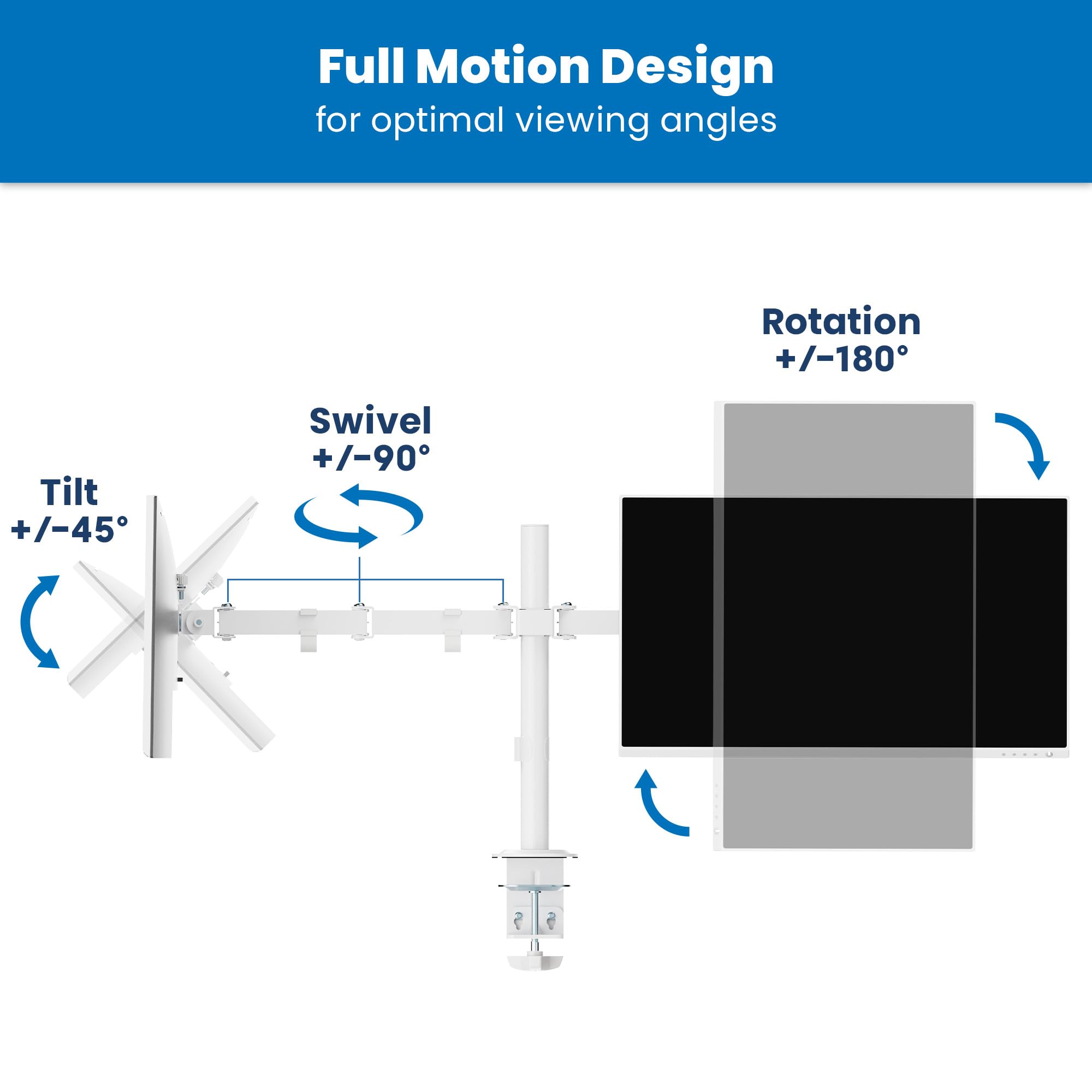 Mount It! Dual Monitor Mount for Desk, Adjustable Tilt Swivel on Double Monitor Mounts for Screens up to 32�, Dual Monitor Arms for 2 Monitors, VESA 75x75 and 100x100 C clamp & Grommet in White