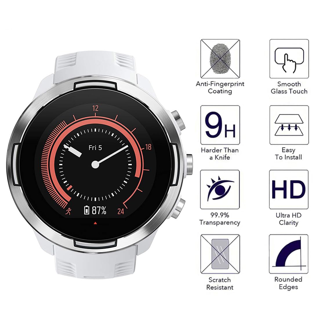 Youniker 3 Pack For Suunto 9 Baro Screen Protector Tempered Glass For Suunto 9 Baro Smart Watch Screen Protectors Foils Glass 9H 0.3Mm,Anti Scratch,Bubble Free