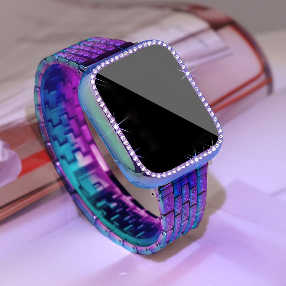 Supoix Compatible With Apple Watch Band 42Mm + Case, Women Jewelry Bling Diamond Replacement Metal Strap & Soft Tpu Bumper Prote