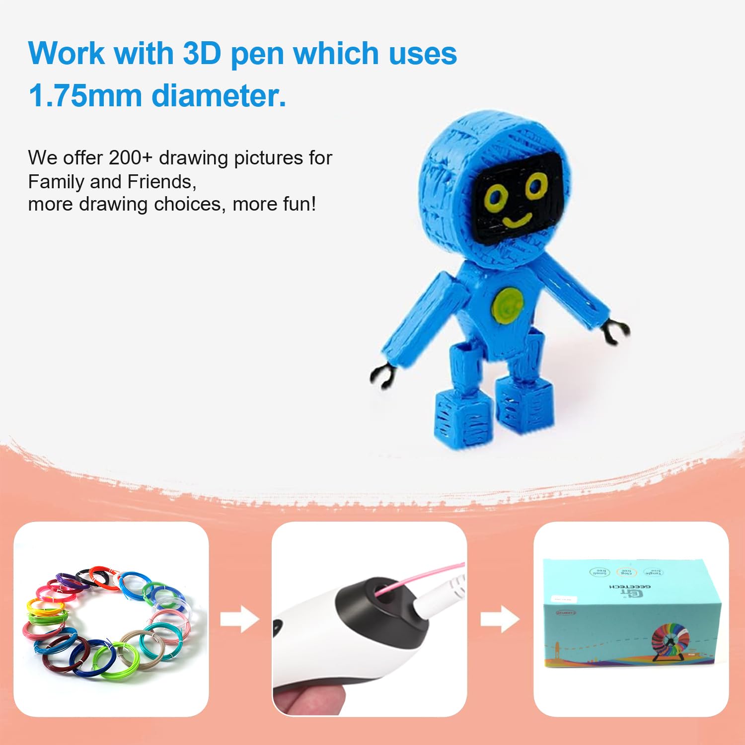 Giantarm 3D Pen Pla Filament Refills?20 Colors 1.75Mm Pla Filament Pack, Each Color 16 Feet, Total 320 Feet, Pack With 2 Finger