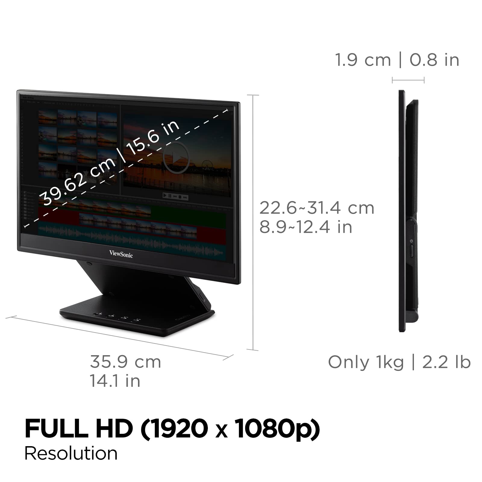 Viewsonic 15.6 Inch 1080P Portable Oled Monitor With 2 Way Powered 40W Usb C Pantone Validated Factory Calibrated Built In Ergon