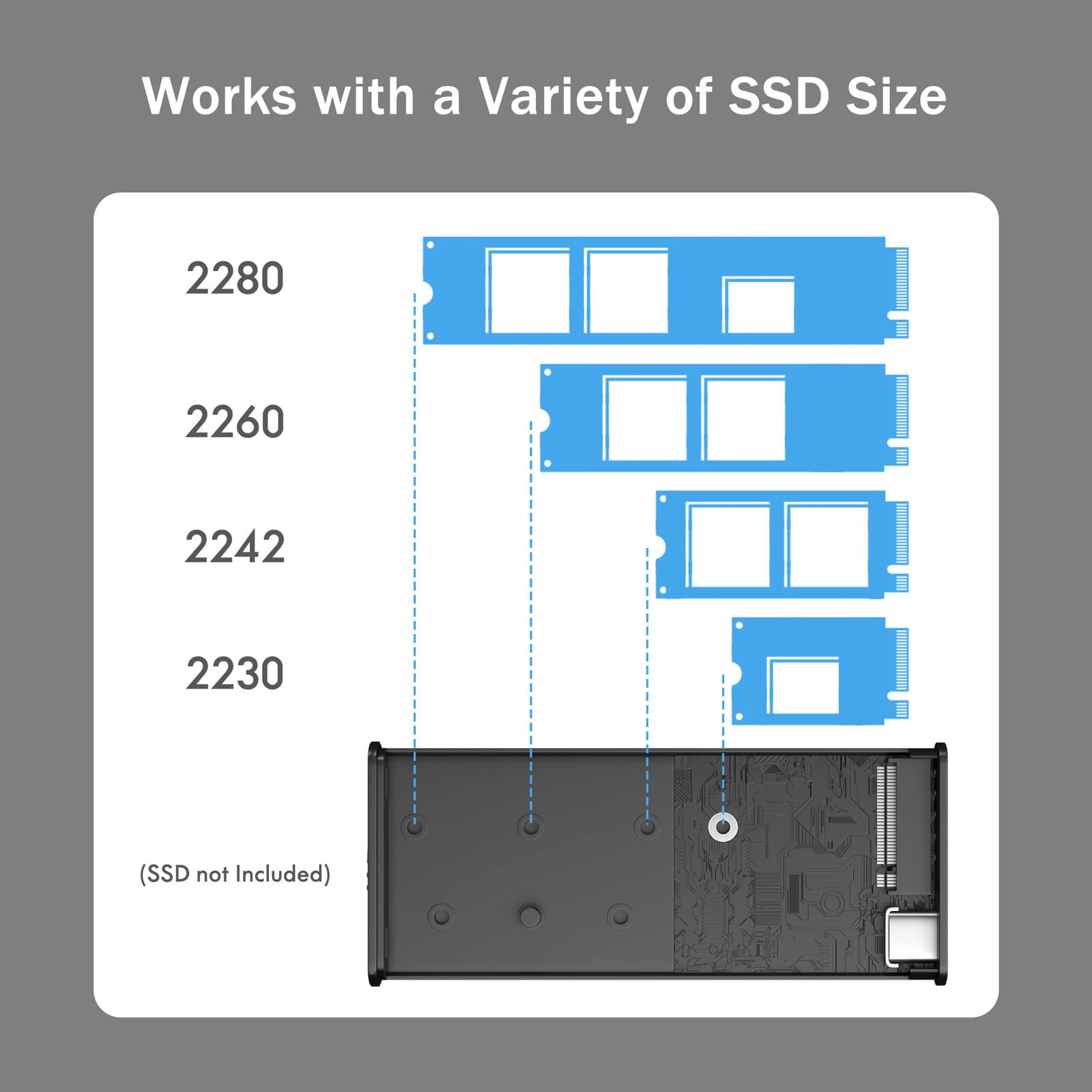 Avacon M.2 Nvme Enclosure, Tool Free 10Gbps Usb 3.2 Gen 2 M.2 Enclosure For Nvme Pcie M Key M+Bkey Ssd In 2230/2242/2260/2280, W