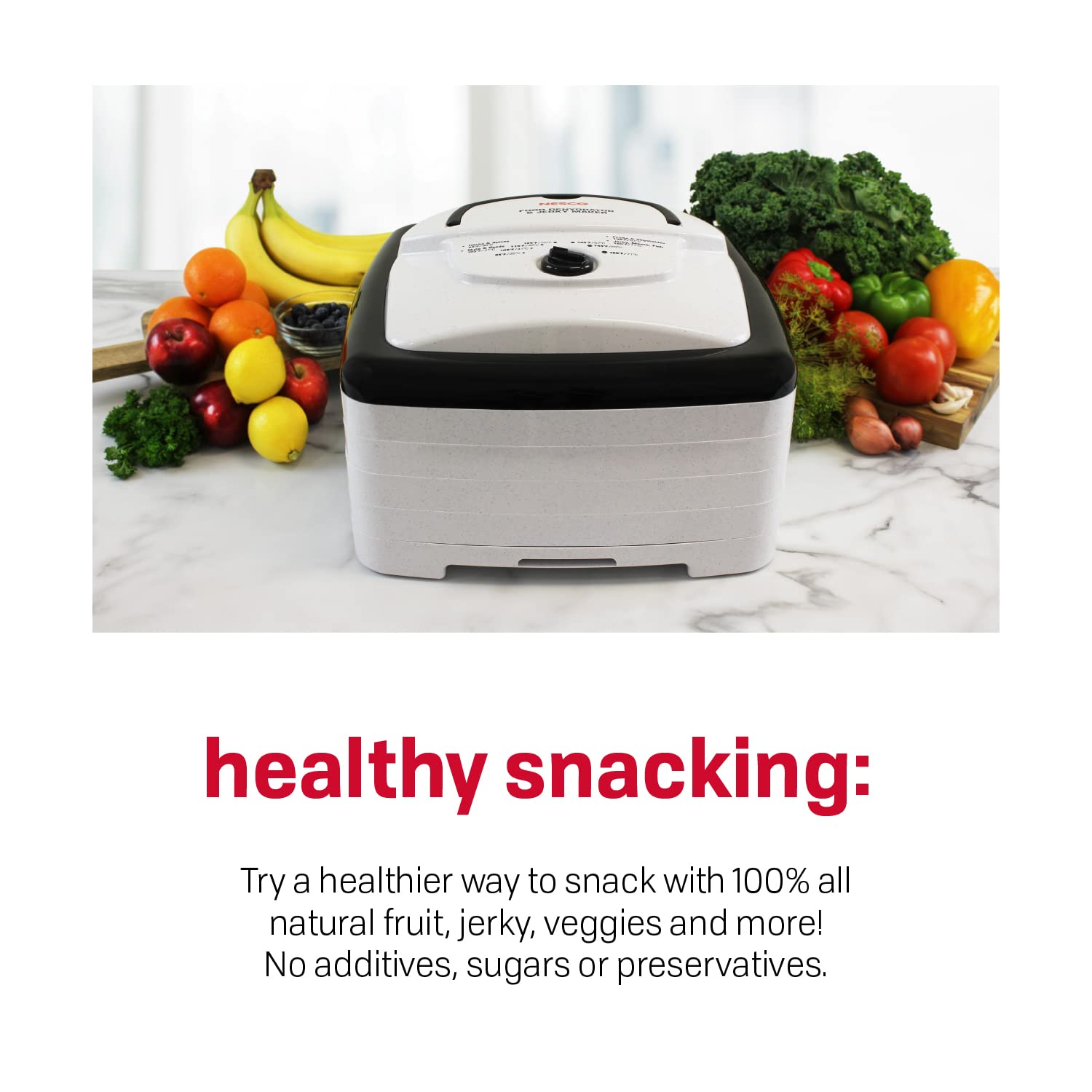 Nesco Fd 80A Square Shaped Food Dehydrator, For Snacks, Fruit, Beef Jerky, White