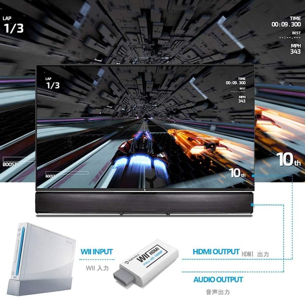 Portholic Wii To Hdmi Converter 1080P For Full Hd Device, Wii Hdmi Adapter With 3,5Mm Audio Jack&Hdmi Output Compatible With Wii