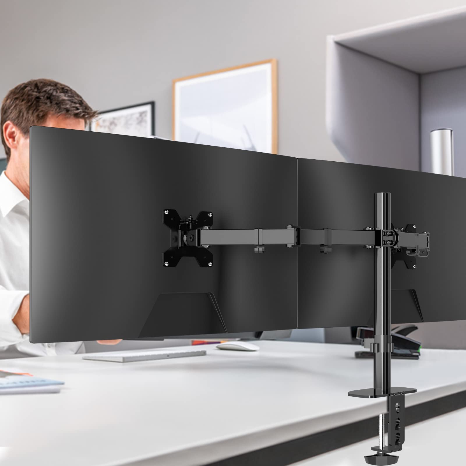 Pholiten Dual Monitor Arm, Monitor Stands For 2 Monitors, Dual Monitor Mount, Computer Monitor Stand For Desk, Monitor Mounts Fo