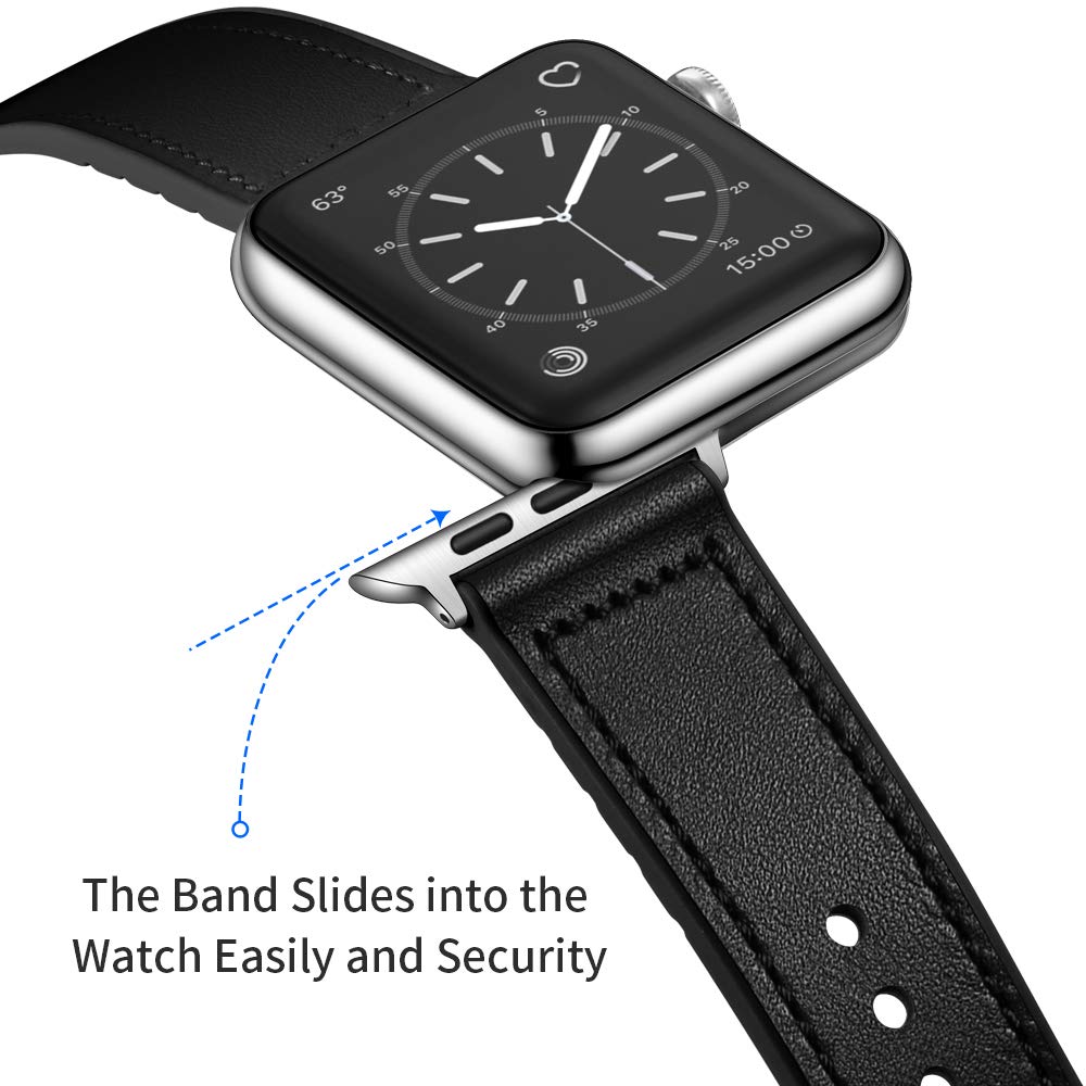 Ouheng Compatible With Apple Watch Band 42Mm 41Mm 40Mm 38Mm, Sweatproof Genuine Leather And Rubber Hybrid Band Strap For Iwatch