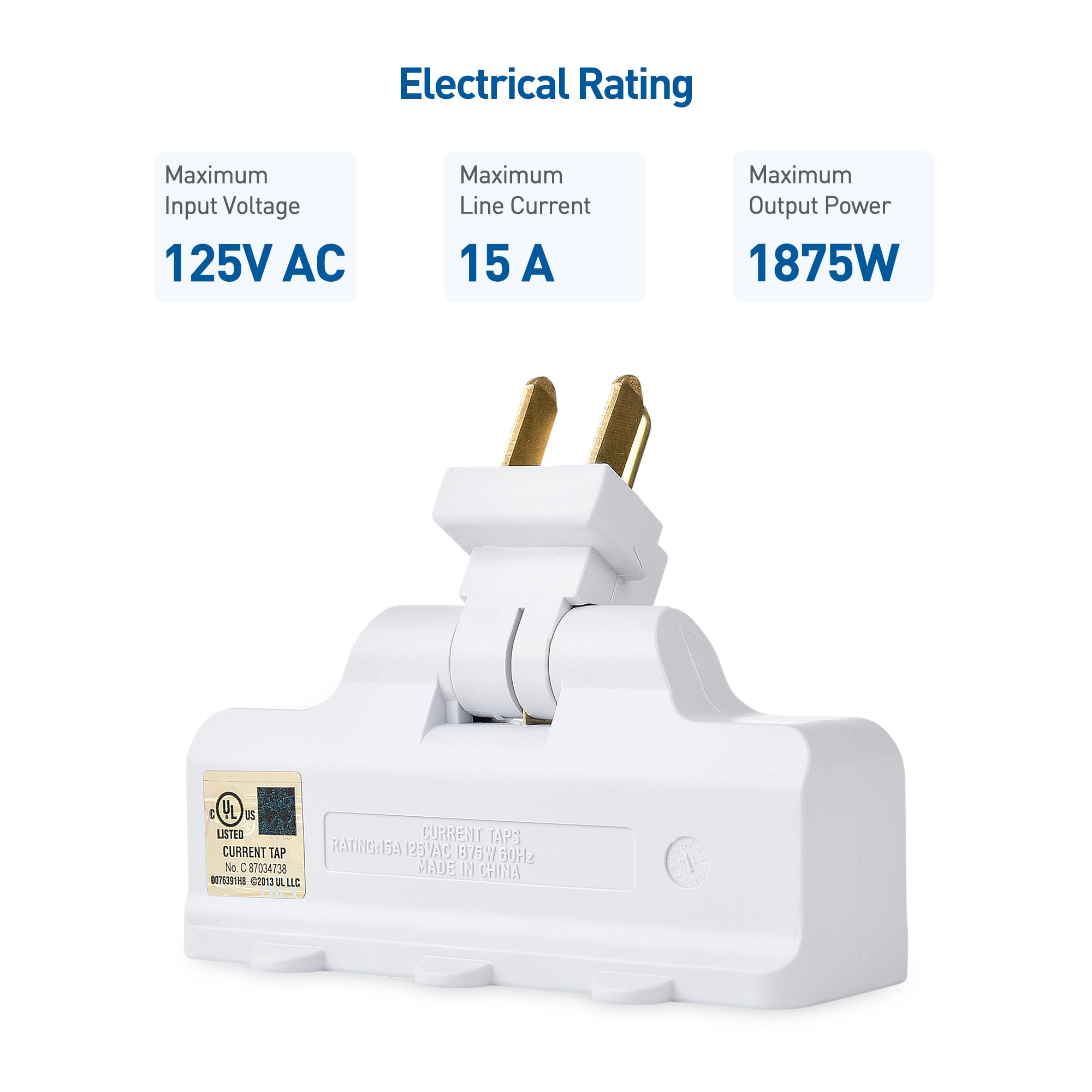 [Ul Listed] Cable Matters 2 Pack 3 Outlet Grounded 180 Degree Swivel Wall Tap In White, (Swivel Outlet, 3 Plug Outlet Adapter, M