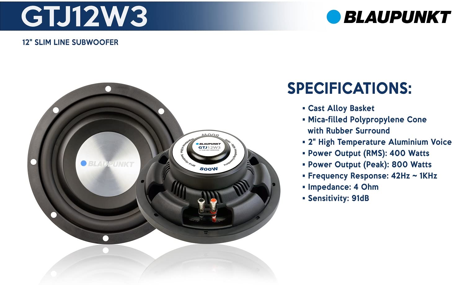 Blaupunkt Slim Line Car Subwoofer (12 Inch 800 Watts) (Gtj12W3)