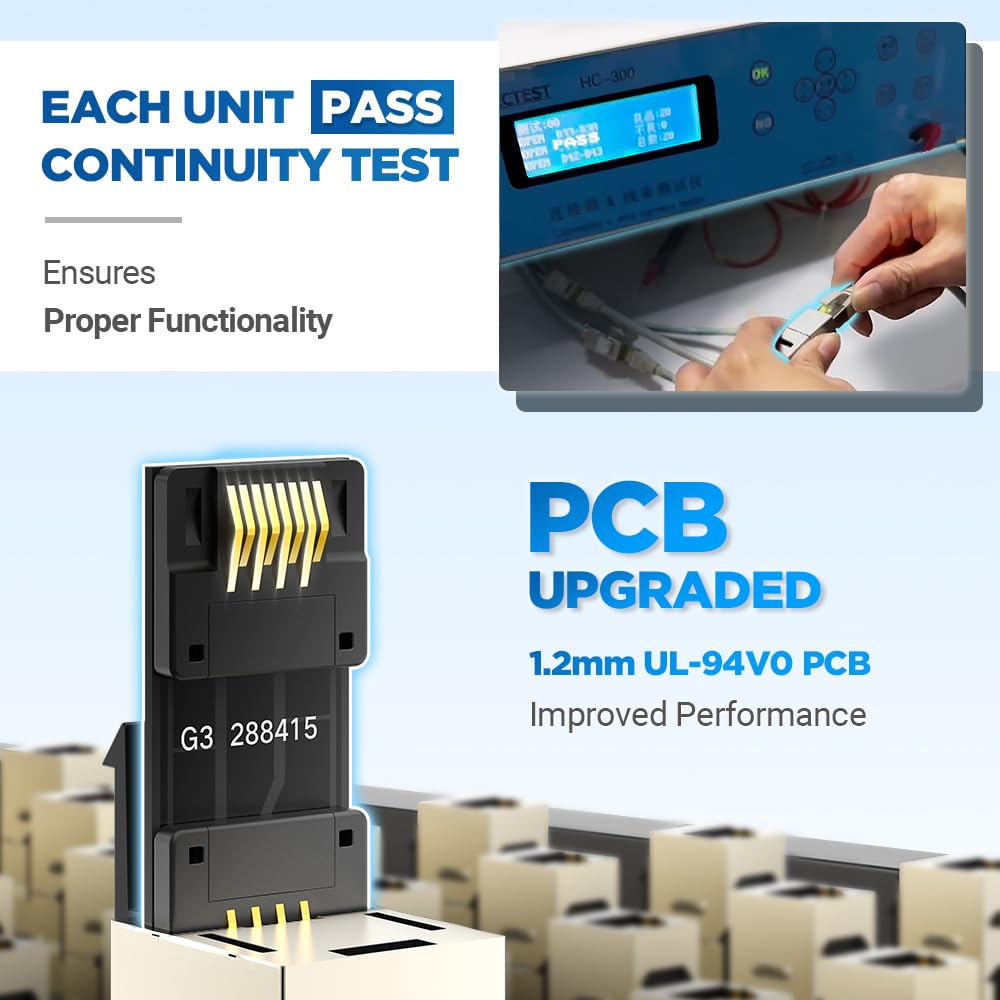 Ampcom Cat7 Inline Coupler Rj45 Stp Keystone Jack, Shielded Female To Female Feedthrough Ethernet Module  6 Pack