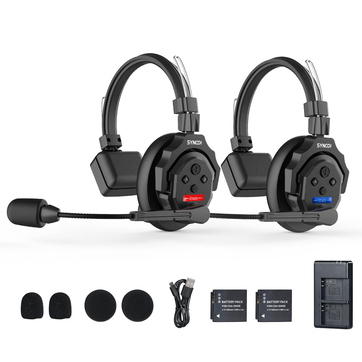Synco Xtalk X2 Wireless Intercom Headset System, 2.4Ghz Wireless Headset With 24H Worktime For 2 Person 350M/1148Ft, Wireless He