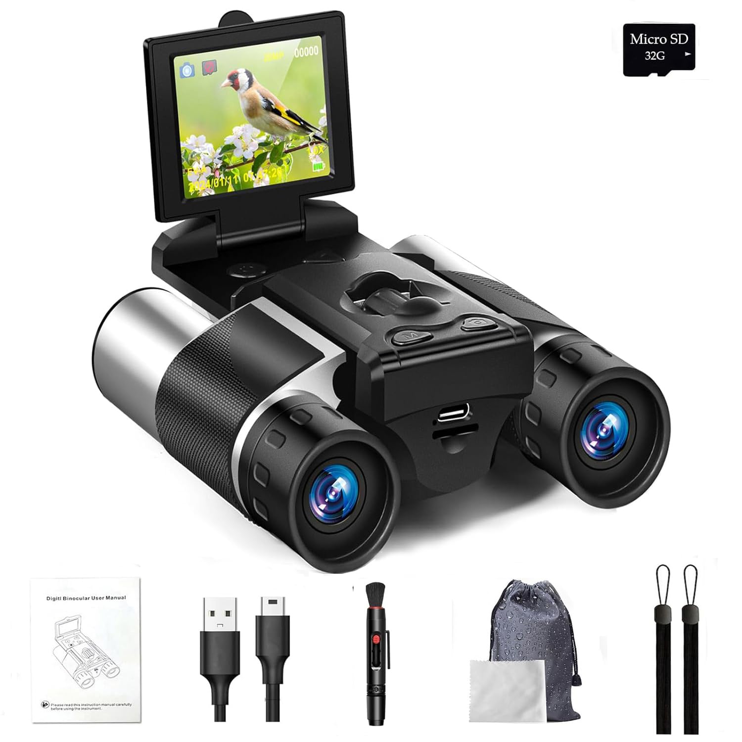 2 LCD HD Digital Binoculars with Camera 10x Optical Zoom 8X Digital Zoom, 32GB 40MP Camera 2.5K Videos Binoculars for Bird Watch