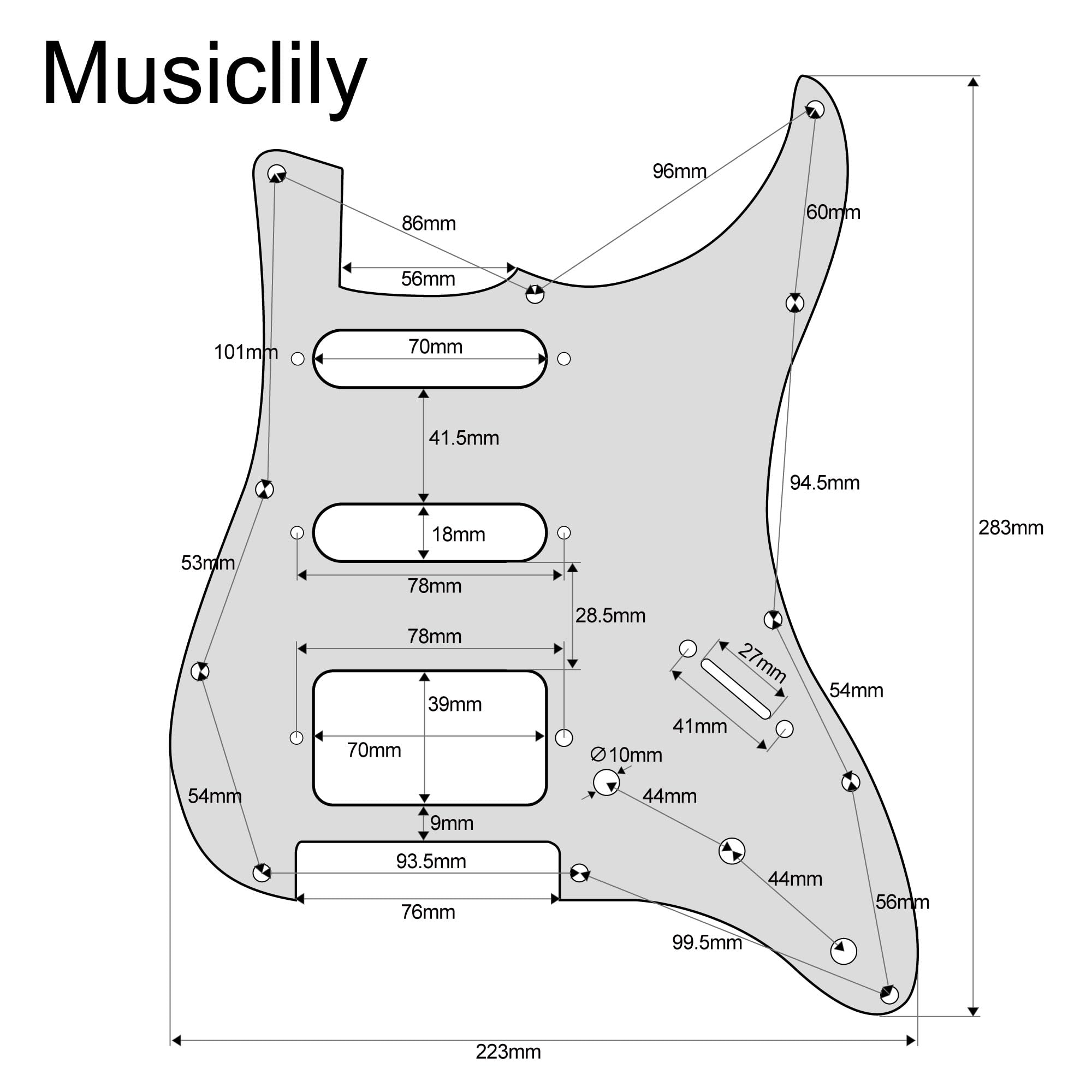 Musiclily Hss 11 Hole Strat Guitar Pickguard Scratch Plate For Fender Usa/Mexican Made Standard Stratocaster Modern Style Parts,