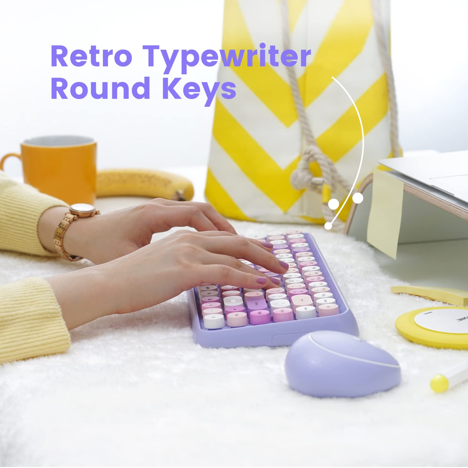 Perixx Periduo 713Pp Wireless Mini Keyboard And Mouse Combo   Retro Round Key Caps   Pastel Purple   Us English Layout (Pd 713Ppus 11953)
