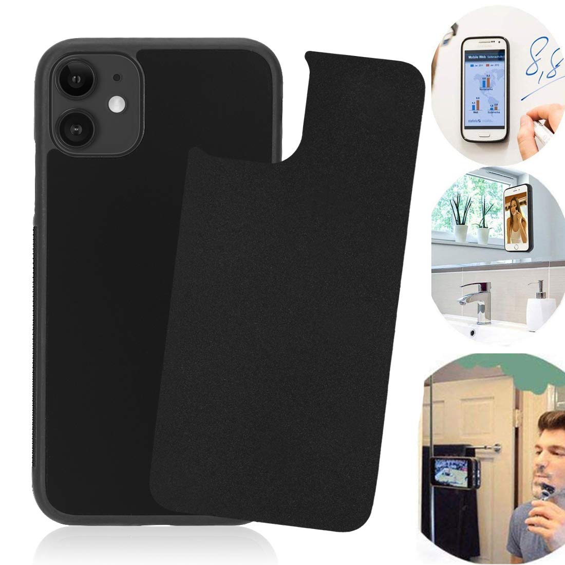 Anti Gravity Iphone 11 Case, Sticky Selfie Suction Black Anti Gravity Case For Iphone 11 6.1 Inch Magic Nano Stick On Smooth Fla