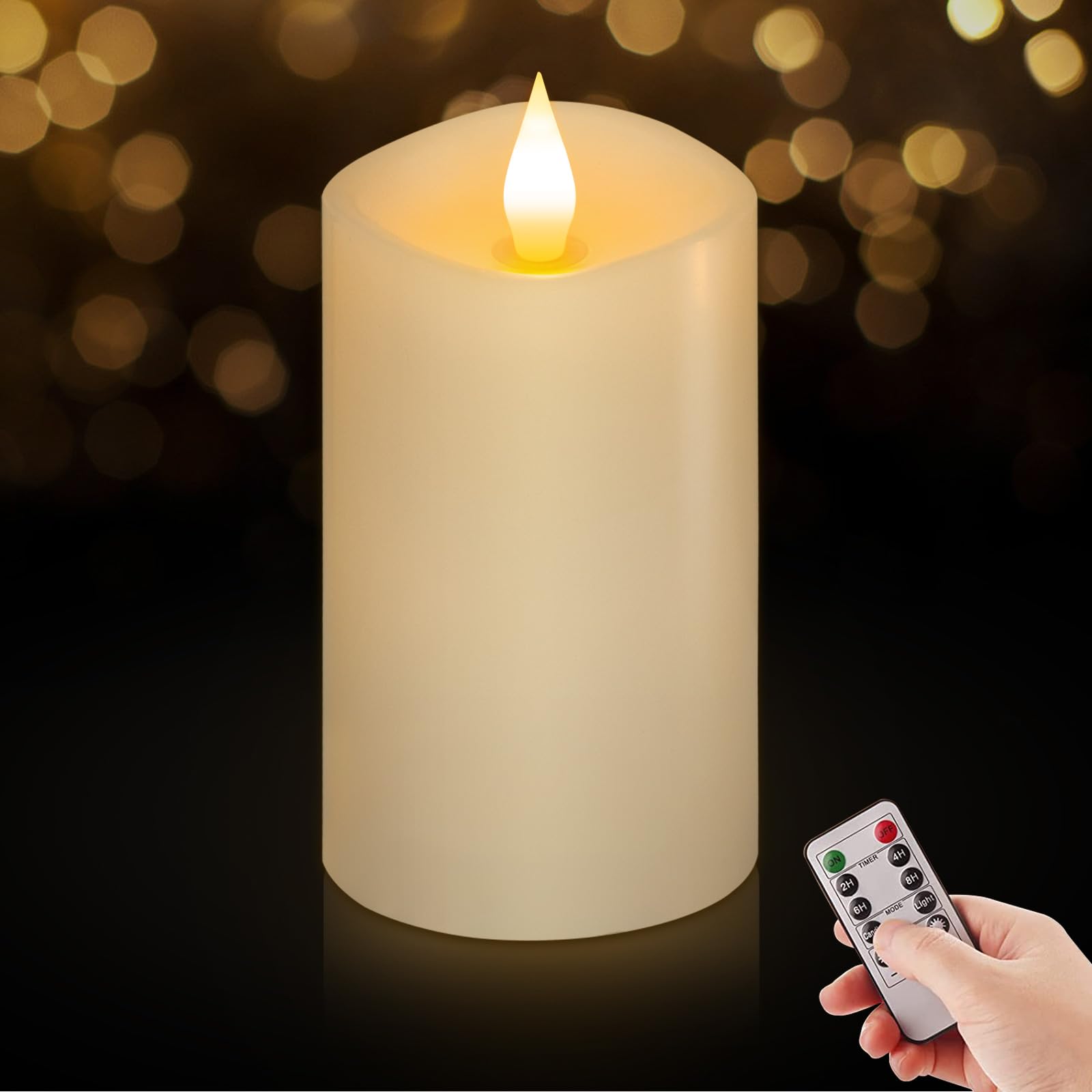 ASLDOIWEH 3 x 5 Flameless Candles Set of 1, 2AA Battery Life 600 Hours Battery Candles Flickering with Timer, 5 inch Flameless C