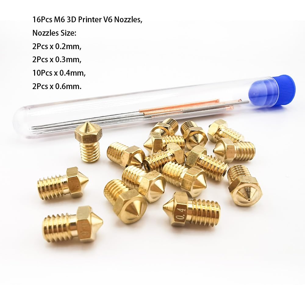 16Pcs V6 Nozzles Kit Compatible For E3D V5 V6 Hotend, V6 Nozzle 0.2/0.3/0.4/0.6Mm Compatible With Anycubic I3 Mega A8 Prusa I3 M