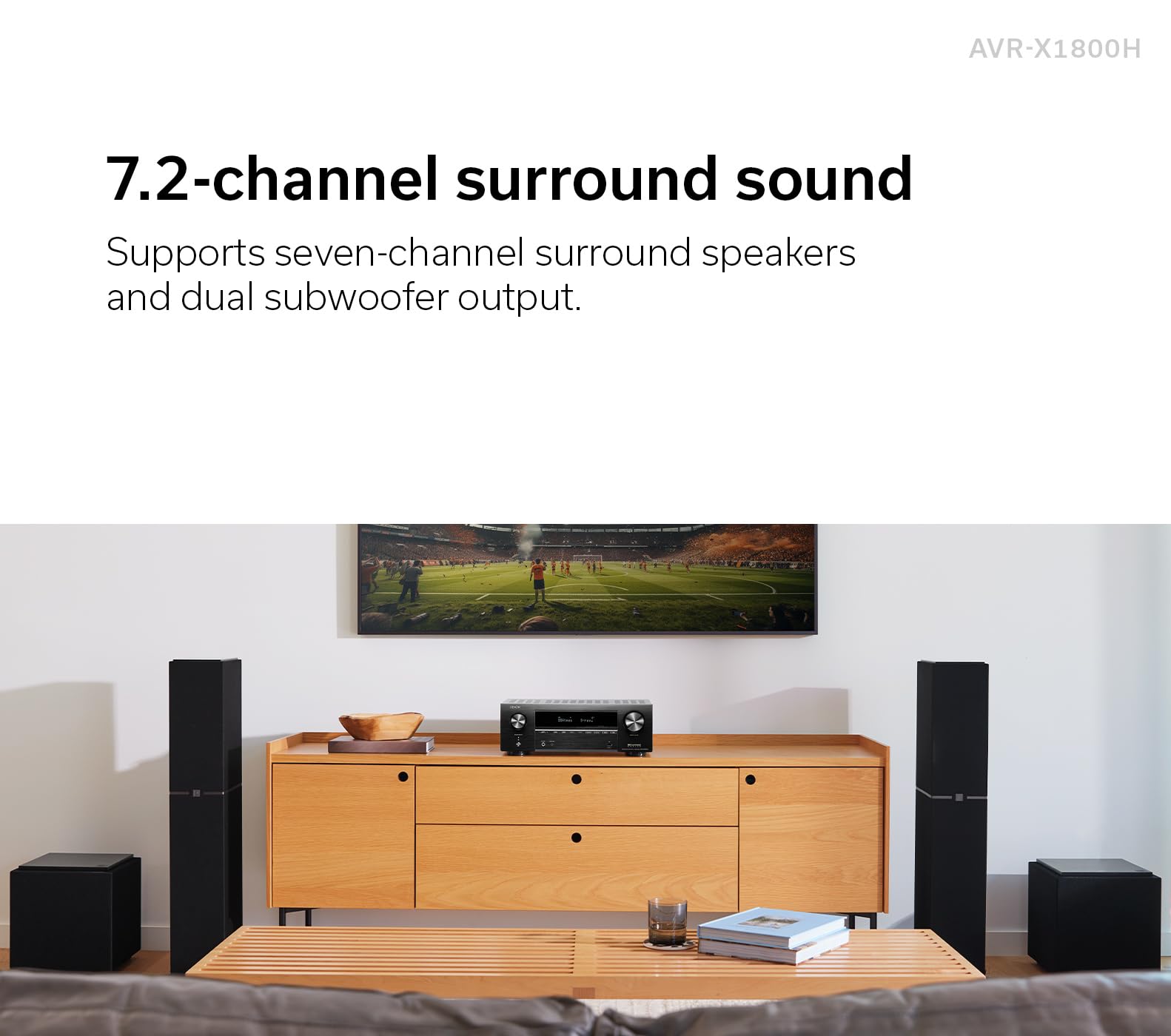 Denon Avr X1800H 7.2 Channel Av Receiver   80W/Channel, Wireless Streaming Via Built In Heos, Wifi, & Bluetooth, Supports Dolby